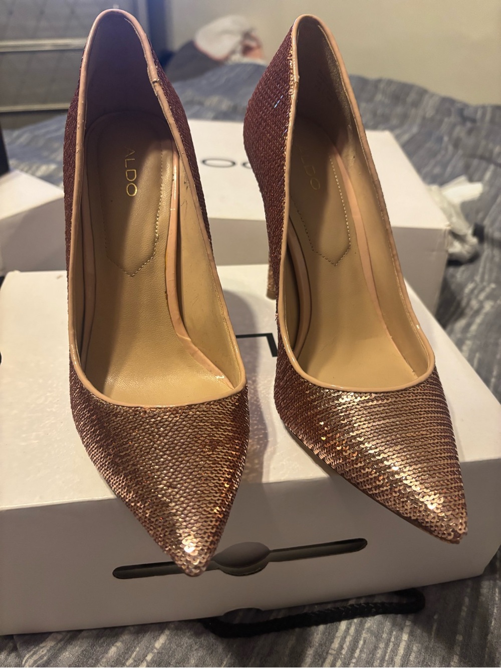 ALDO Rose Gold Sequin Pointed Toe Pumps